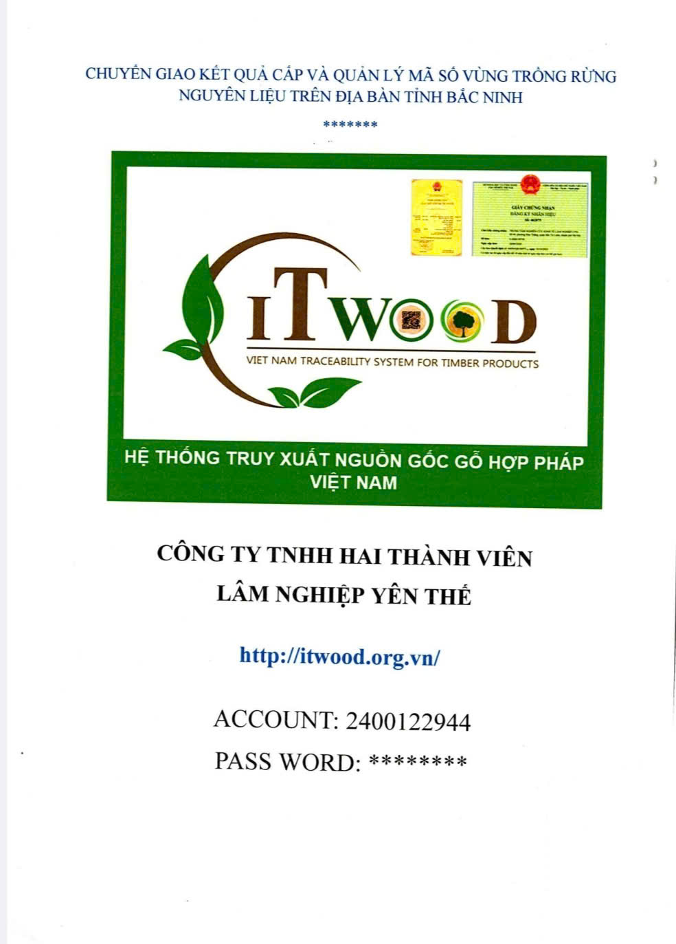 CÔNG TY LÂM NGHIỆP YÊN THẾ CHÍNH THỨC ĐƯỢC CẤP MÃ SỐ VÙNG TRỒNG RỪNG TRÊN ĐỊA BÀN TỈNH BẮC NINH CÔNG TY LÂM NGHIỆP YÊN THẾ CHÍNH THỨC ĐƯỢC CẤP MÃ SỐ VÙNG TRỒNG RỪNG TRÊN ĐỊA BÀN TỈNH BẮC NINH